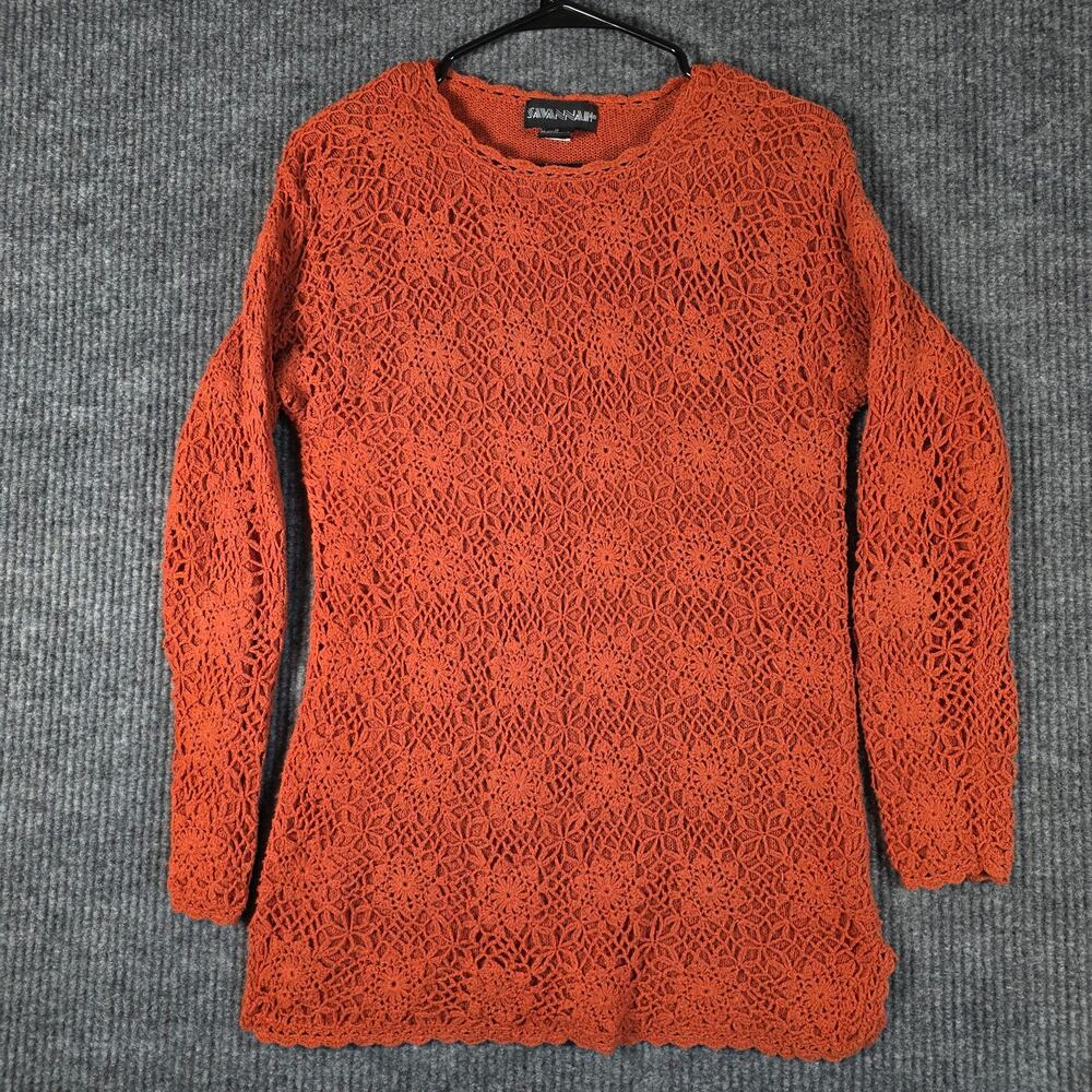 Savannah Rust Crochet Lace Tunic Sweater Silk Cotton Boho Floral Size M
